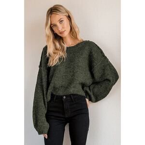 Lulus Always Together Forest Green Balloon Sleeve Sweater - Size S